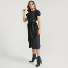 2Xtremz Solid Midi Dress with Short Sleeves and Cutout Detail