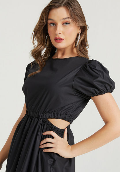 2Xtremz Solid Midi Dress with Short Sleeves and Cutout Detail-Dresses-image-2