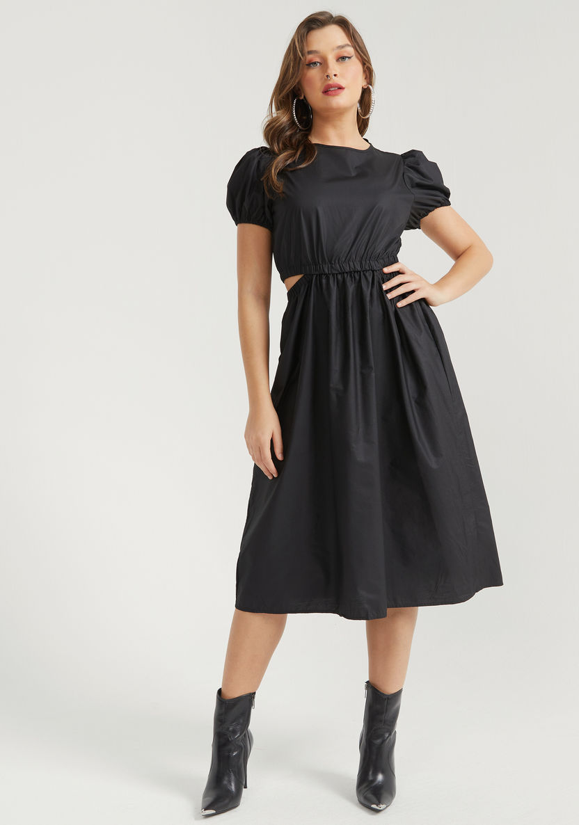 2Xtremz Solid Midi Dress with Short Sleeves and Cutout Detail-Dresses-image-3
