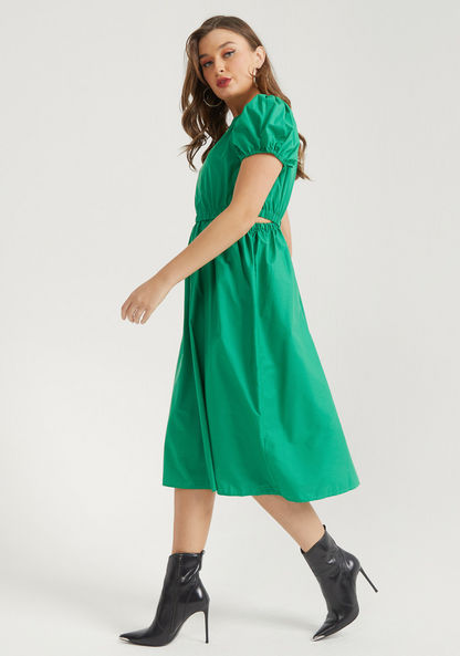2Xtremz Solid Midi Dress with Short Sleeves and Cutout Detail-Dresses-image-0