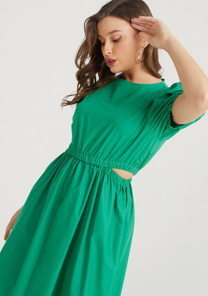 2Xtremz Solid Midi Dress with Short Sleeves and Cutout Detail-Dresses-image-1