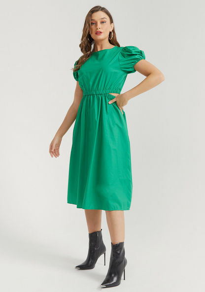 2Xtremz Solid Midi Dress with Short Sleeves and Cutout Detail-Dresses-image-2