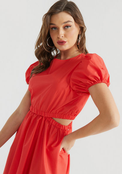 2Xtremz Solid Midi Dress with Short Sleeves and Cutout Detail-Dresses-image-4