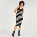 2Xtremz Striped Midi Sleeveless Bodycon Dress with V-neck-Dresses-thumbnailMobile-1