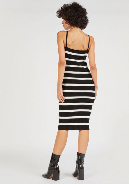 2Xtremz Striped Midi Sleeveless Bodycon Dress with V-neck-Dresses-image-3
