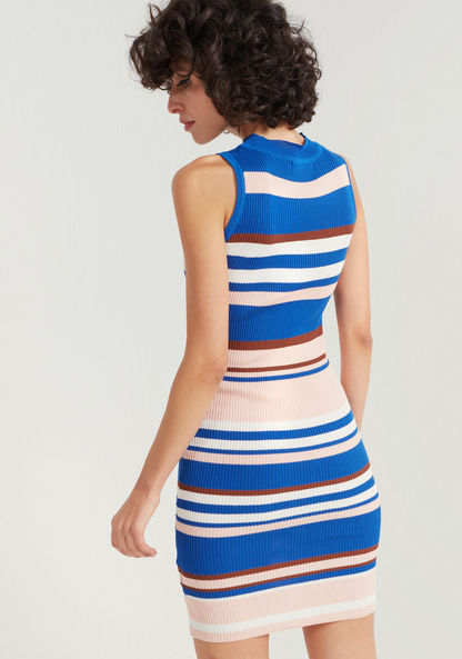 2Xtremz Striped Sleeveless Mini Bodycon Dress with High Neck-Dresses-image-2