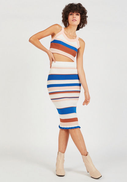 2Xtremz Striped Midi Bodycon Skirt with Elasticated Waistband-Skirts-image-1