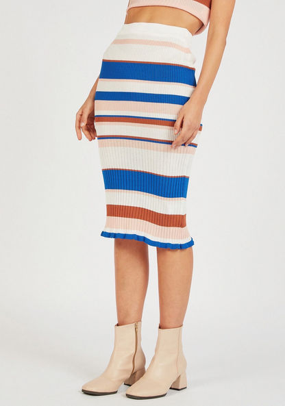 2Xtremz Striped Midi Bodycon Skirt with Elasticated Waistband-Skirts-image-2