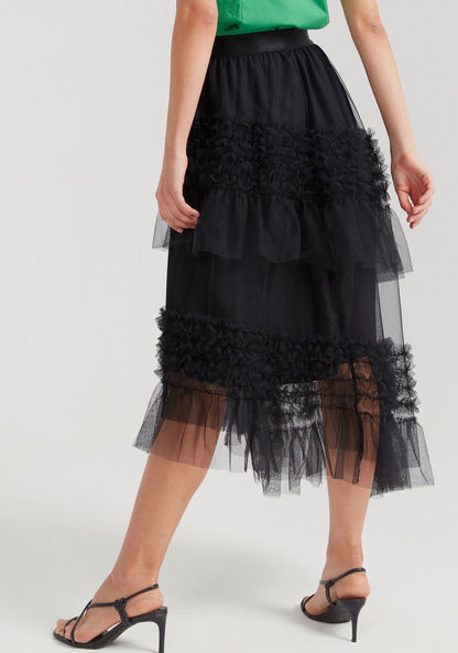 2Xtremz Textured Midi A-line Skirt with Ruffle Detail and Elasticated Waist-Skirts-image-3