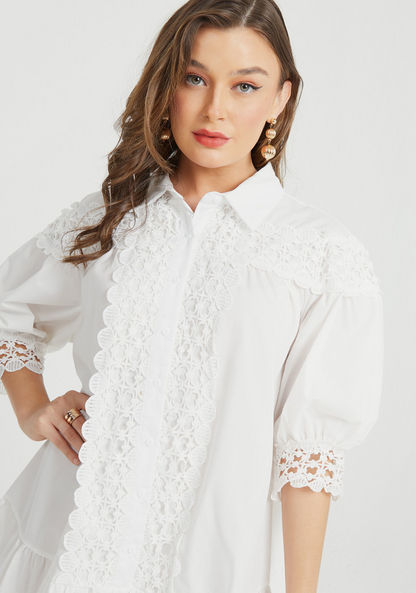 2Xtremz Lace Mini Shirt Dress with Spread Collar and Button Placket-Dresses-image-2
