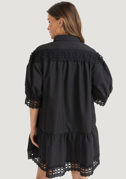 2Xtremz Lace Mini Shirt Dress with Spread Collar and Button Placket-Dresses-image-3