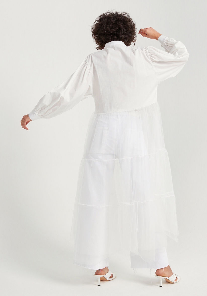 2Xtremz Solid Tiered Tunic with Mesh Detail and Long Sleeves-Shirts & Blouses-image-4