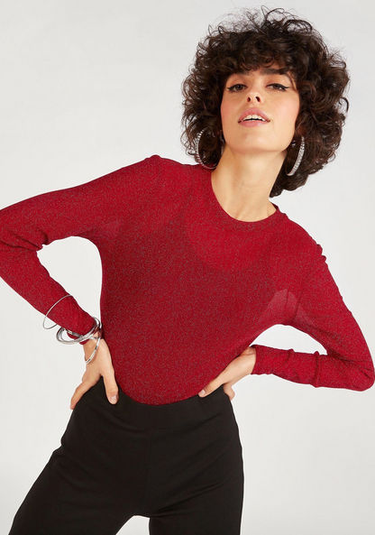 2Xtremz Glittered Bodysuit with Long Sleeves and Crew Neck-Shirts & Blouses-image-0
