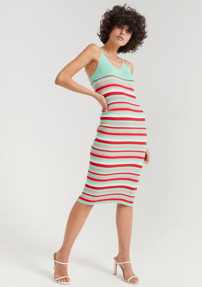 2Xtremz Striped Midi Bodycon Dress with Spaghetti Straps-Dresses-image-1