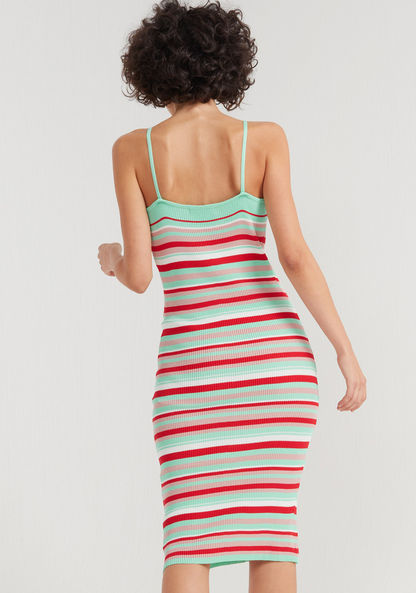 2Xtremz Striped Midi Bodycon Dress with Spaghetti Straps-Dresses-image-3