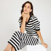 2Xtremz Striped Midi Bodycon Dress with V-neck and Short Sleeves-Dresses-thumbnailMobile-0