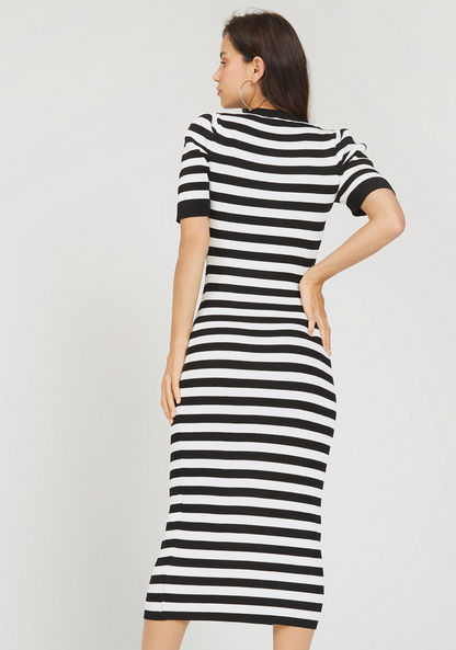 2Xtremz Striped Midi Bodycon Dress with V-neck and Short Sleeves-Dresses-image-3