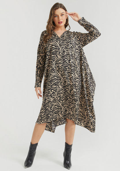 2Xtremz Animal Print A-Line Dress with Long Sleeves-Dresses-image-0