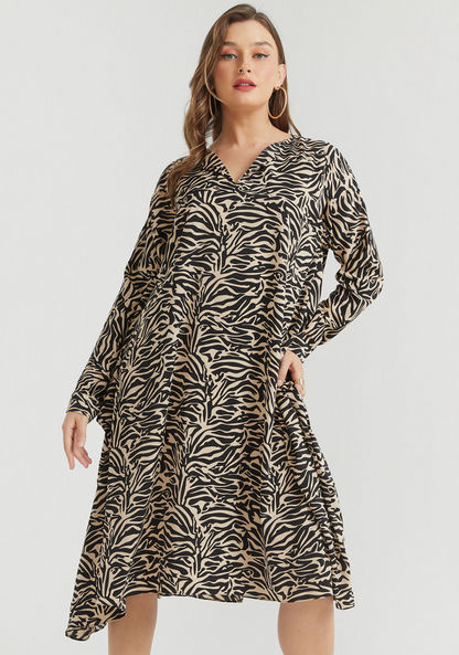 2Xtremz Animal Print A-Line Dress with Long Sleeves-Dresses-image-1