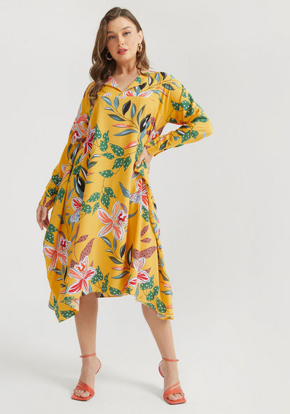 2Xtremz Floral Print A-Line Dress with Long Sleeves-Dresses-image-2