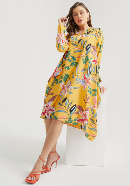2Xtremz Floral Print A-Line Dress with Long Sleeves-Dresses-image-4