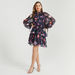 2Xtremz Floral Print Tiered Dress with Bishop Sleeves and Tie Up Detail-Dresses-thumbnail-1