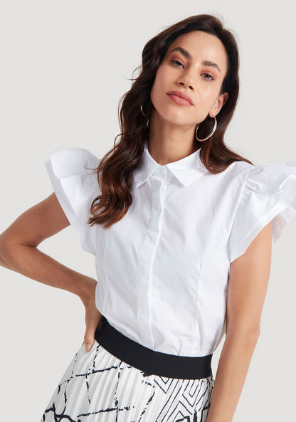 2Xtremz Solid Shirt with Ruffled Sleeves and Button Closure-Shirts & Blouses-image-0