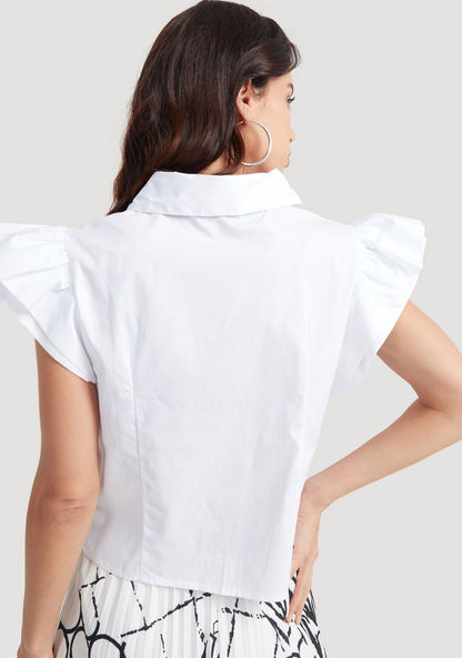 2Xtremz Solid Shirt with Ruffled Sleeves and Button Closure-Shirts & Blouses-image-3
