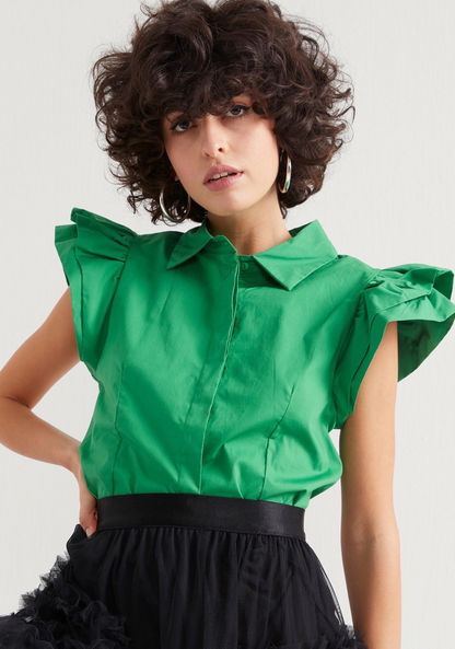 2Xtremz Solid Shirt with Ruffled Sleeves and Button Closure-Shirts & Blouses-image-2