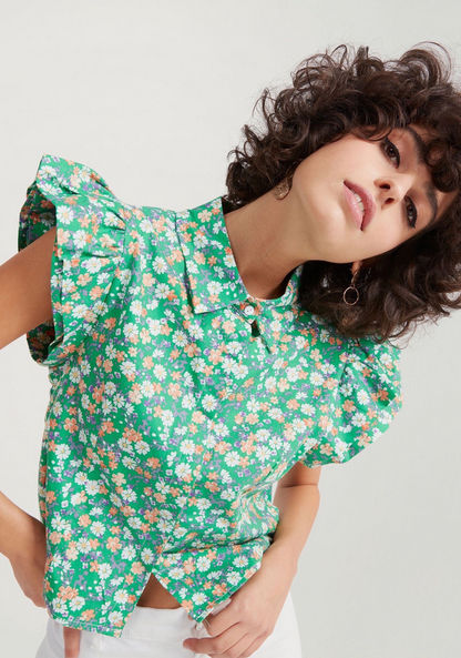 2Xtremz Floral Print Shirt with Ruffled Sleeves and Button Closure-Shirts & Blouses-image-0