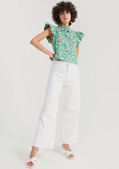 2Xtremz Floral Print Shirt with Ruffled Sleeves and Button Closure-Shirts & Blouses-image-1