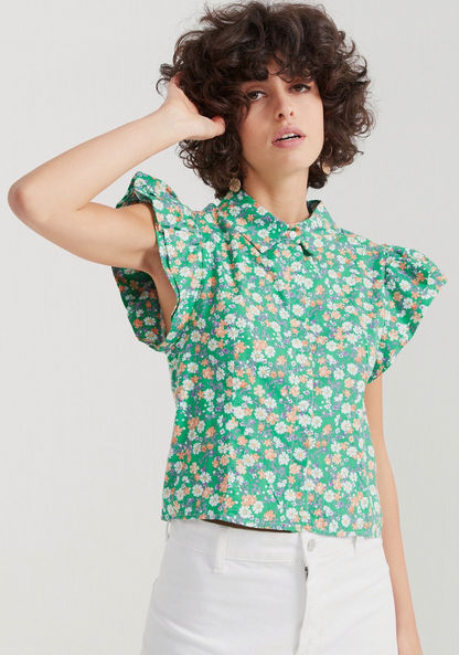2Xtremz Floral Print Shirt with Ruffled Sleeves and Button Closure-Shirts & Blouses-image-4