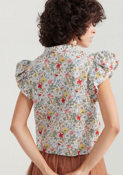 2Xtremz Floral Print Shirt with Ruffled Sleeves and Button Closure-Shirts & Blouses-image-3