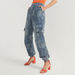 2Xtremz Denim Distressed Cargo Jeans with Pockets and Button Closure-Jeans-thumbnailMobile-1