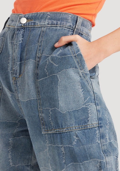 2Xtremz Denim Distressed Cargo Jeans with Pockets and Button Closure-Jeans-image-3