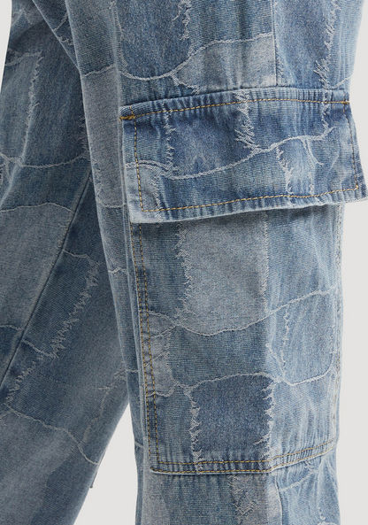 2Xtremz Denim Distressed Cargo Jeans with Pockets and Button Closure-Jeans-image-5
