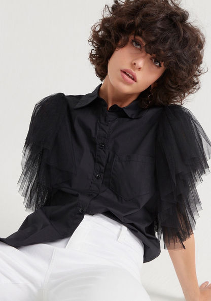 2Xtremz Solid Shirt with Pocket and Mesh Detail-Shirts & Blouses-image-0