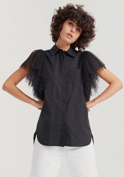2Xtremz Solid Shirt with Pocket and Mesh Detail-Shirts & Blouses-image-1