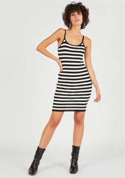 2Xtremz Striped Mini Bodycon Dress with Adjustable Straps-Dresses-image-1