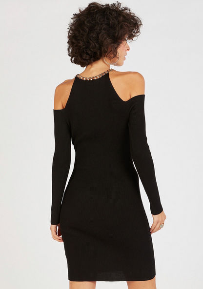 2Xtremz Mini Bodycon Dress with Cold Shoulder and Chain Detail-Dresses-image-3