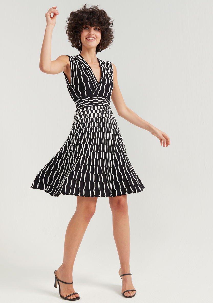 2Xtremz Printed Mini Sleeveless A-line Dress with V-neck-Dresses-image-1