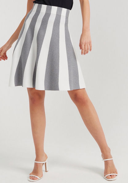 2Xtremz Striped Mini A-line Skirt with Elasticated Waistband-Skirts-image-1