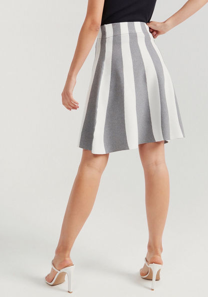 2Xtremz Striped Mini A-line Skirt with Elasticated Waistband-Skirts-image-3