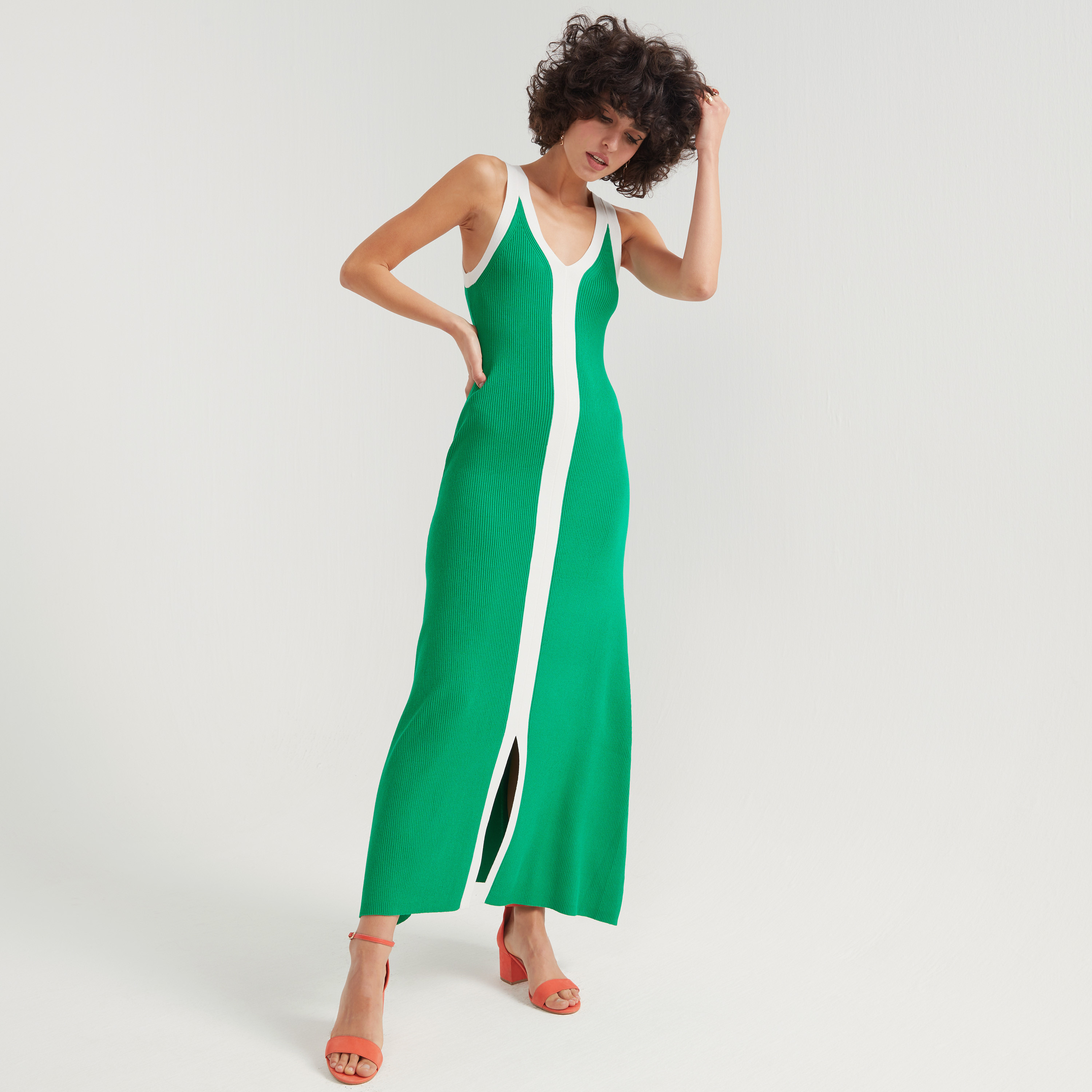 فستان طويل واسع دون أكمام بارز الملمس بياقة v من تو إكستريمز-women-clothing-dresses-image-18