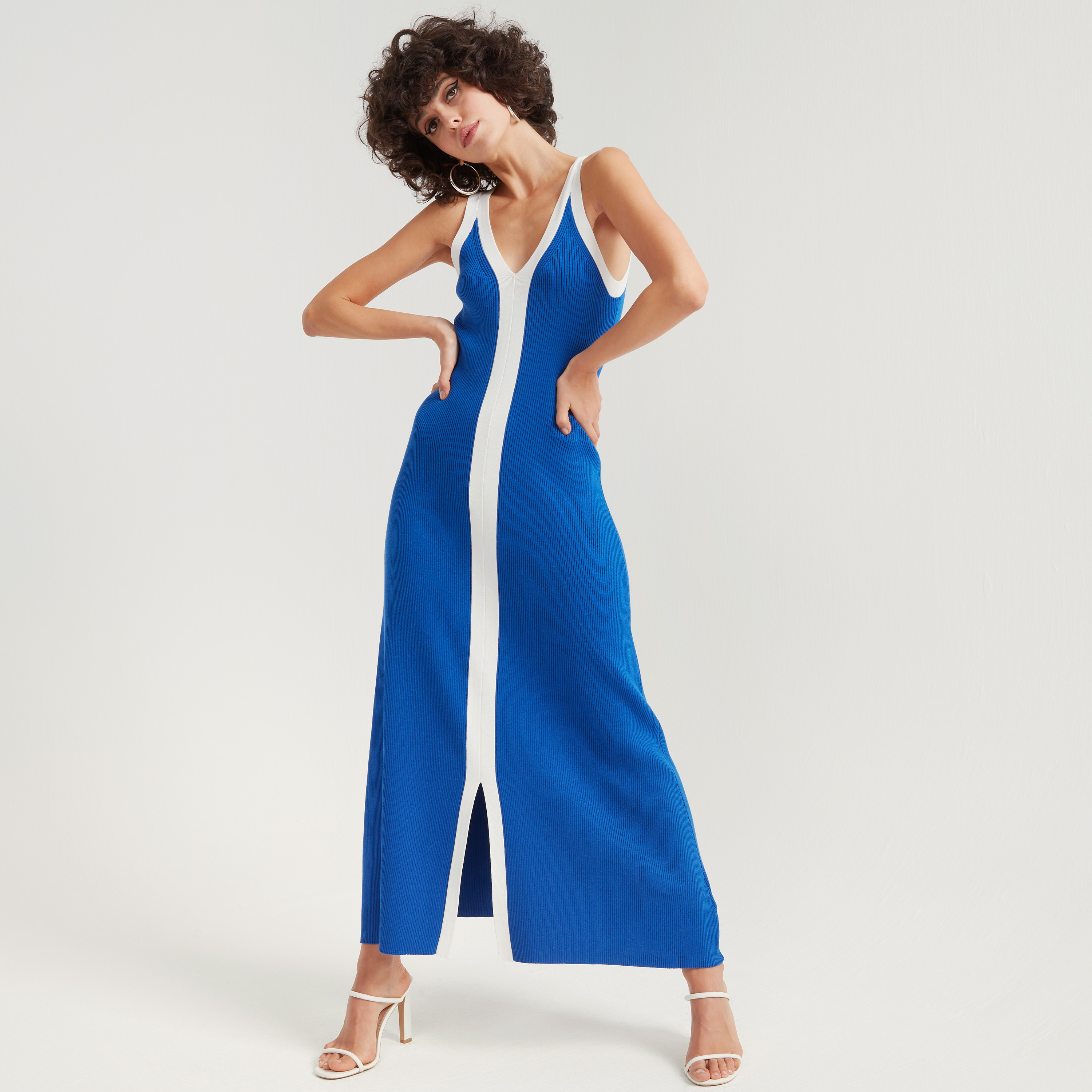 فستان طويل واسع دون أكمام بارز الملمس بياقة v من تو إكستريمز-women-clothing-dresses-image-6