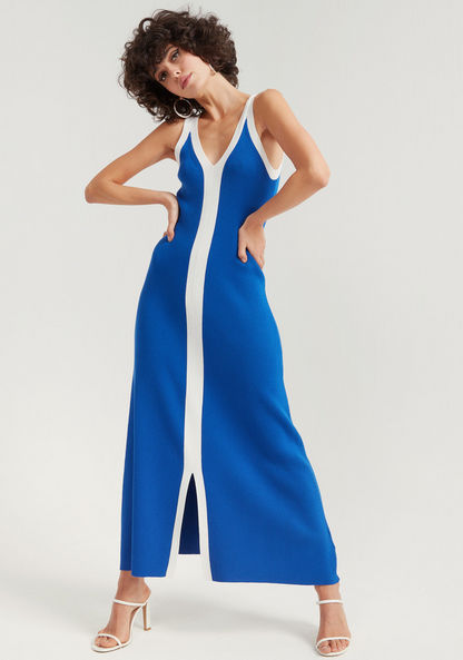 2Xtremz Textured Sleeveless Maxi Shift Dress with V-neck-Dresses-image-1