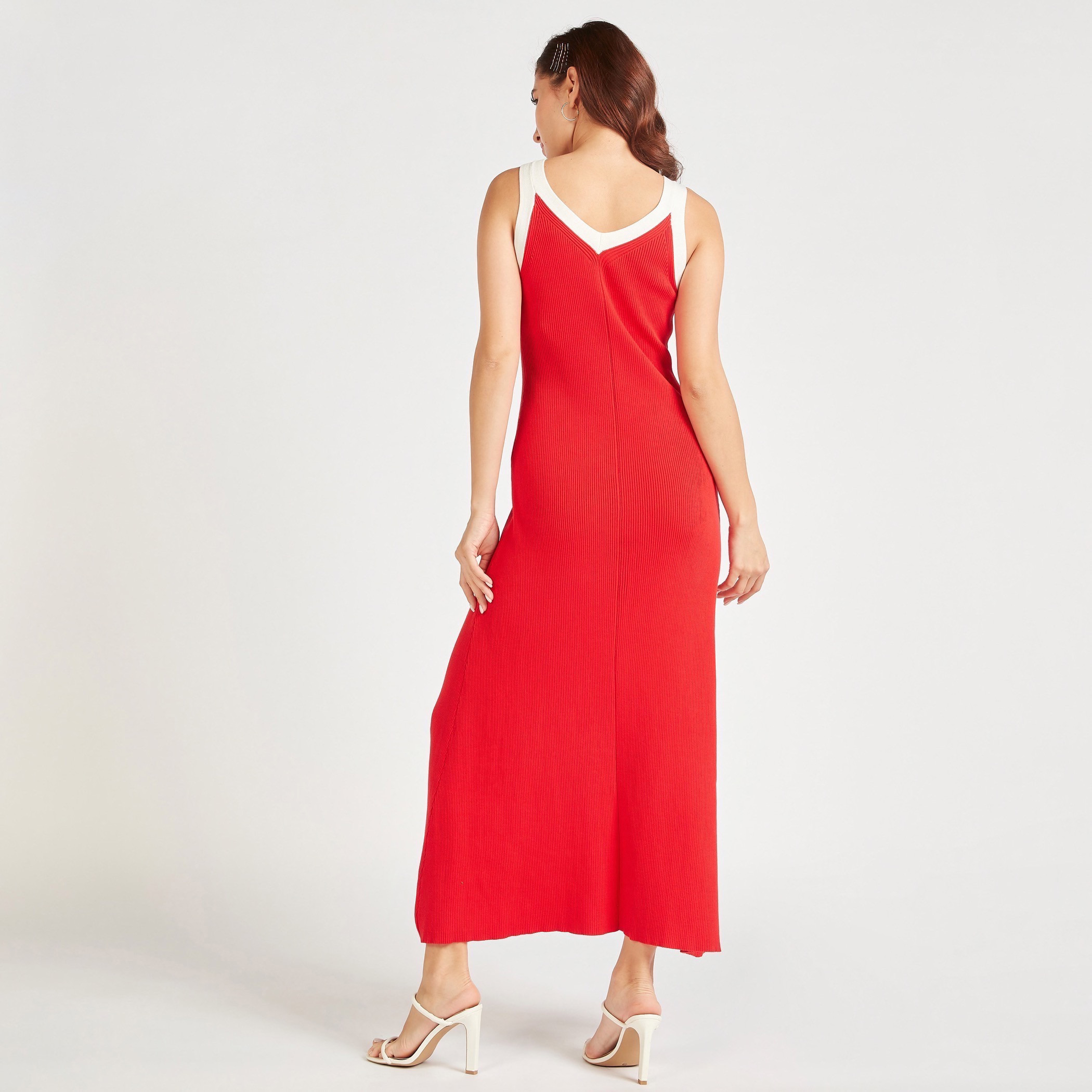 فستان طويل واسع دون أكمام بارز الملمس بياقة v من تو إكستريمز-women-clothing-dresses-image-17