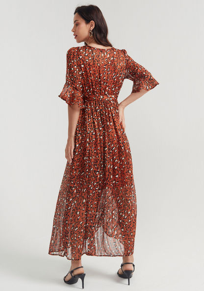2Xtremz Animal Print Maxi A-line Dress with Short Sleeves and Tie-Up Belt-Dresses-image-3