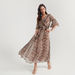 2Xtremz Animal Print A-line Maxi Dress with 3/4 Sleeves and Tie-Up Detailing-Dresses-thumbnail-0