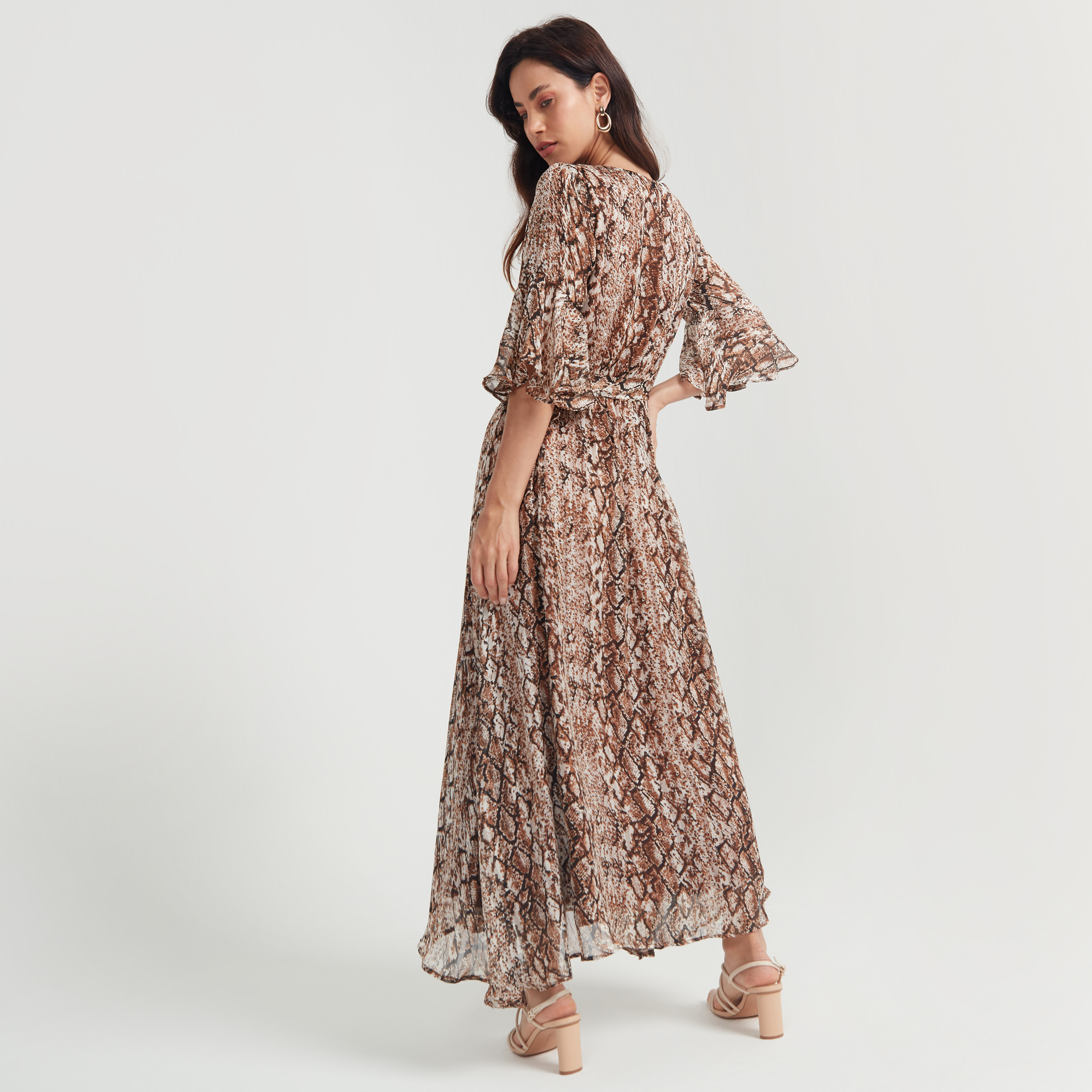 2Xtremz Animal Print A-line Maxi Dress with 3/4 Sleeves and Tie-Up Detailing-women-clothing-dresses-image-4